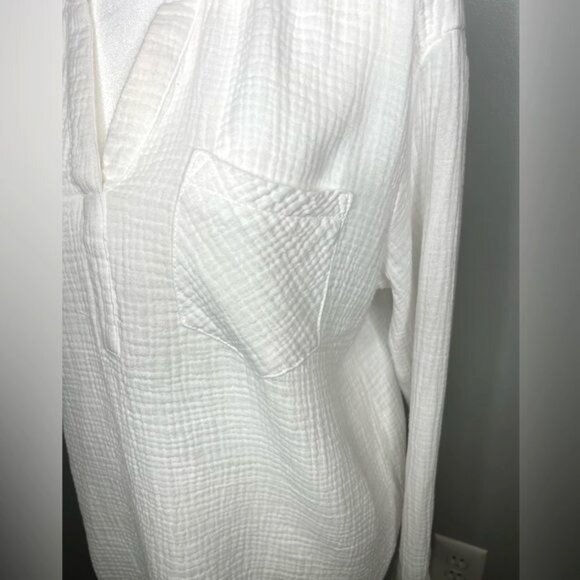 CeCe Womens Popover White Cotton Long Sleeve Button-Down Shirt Size M - Picture 7 of 12